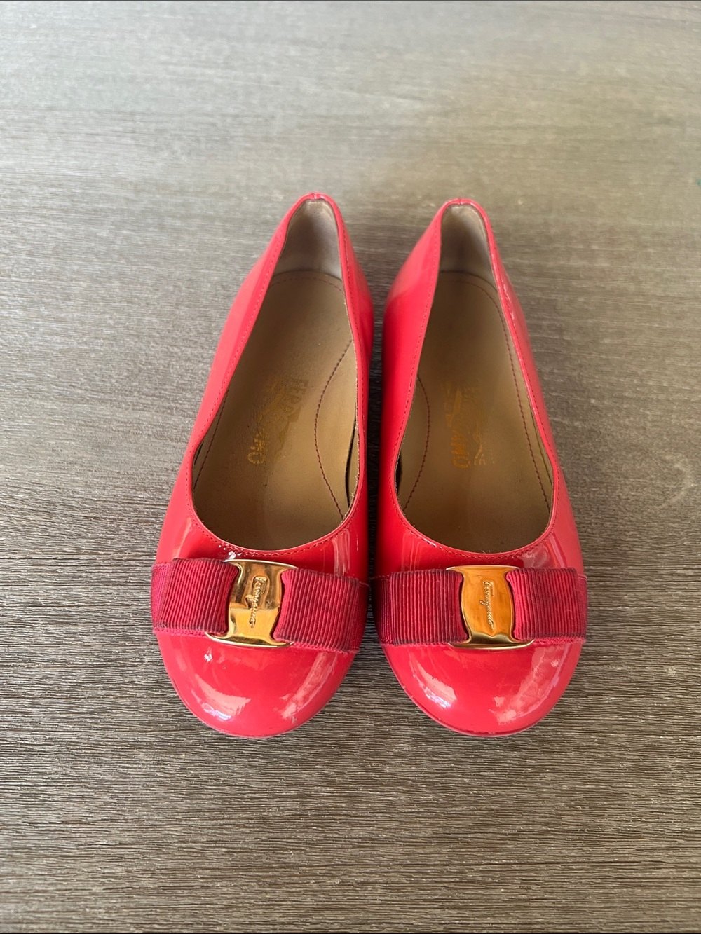 Salvatore Ferragamo Red Patent Vara Bow Flats
